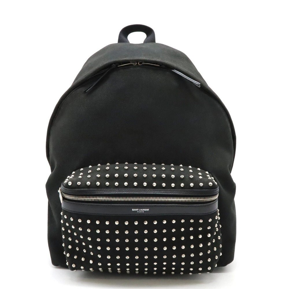 SAINT LAURENT PARIS YSL Yves Backpack Rucksack Studded Canvas Leather Black